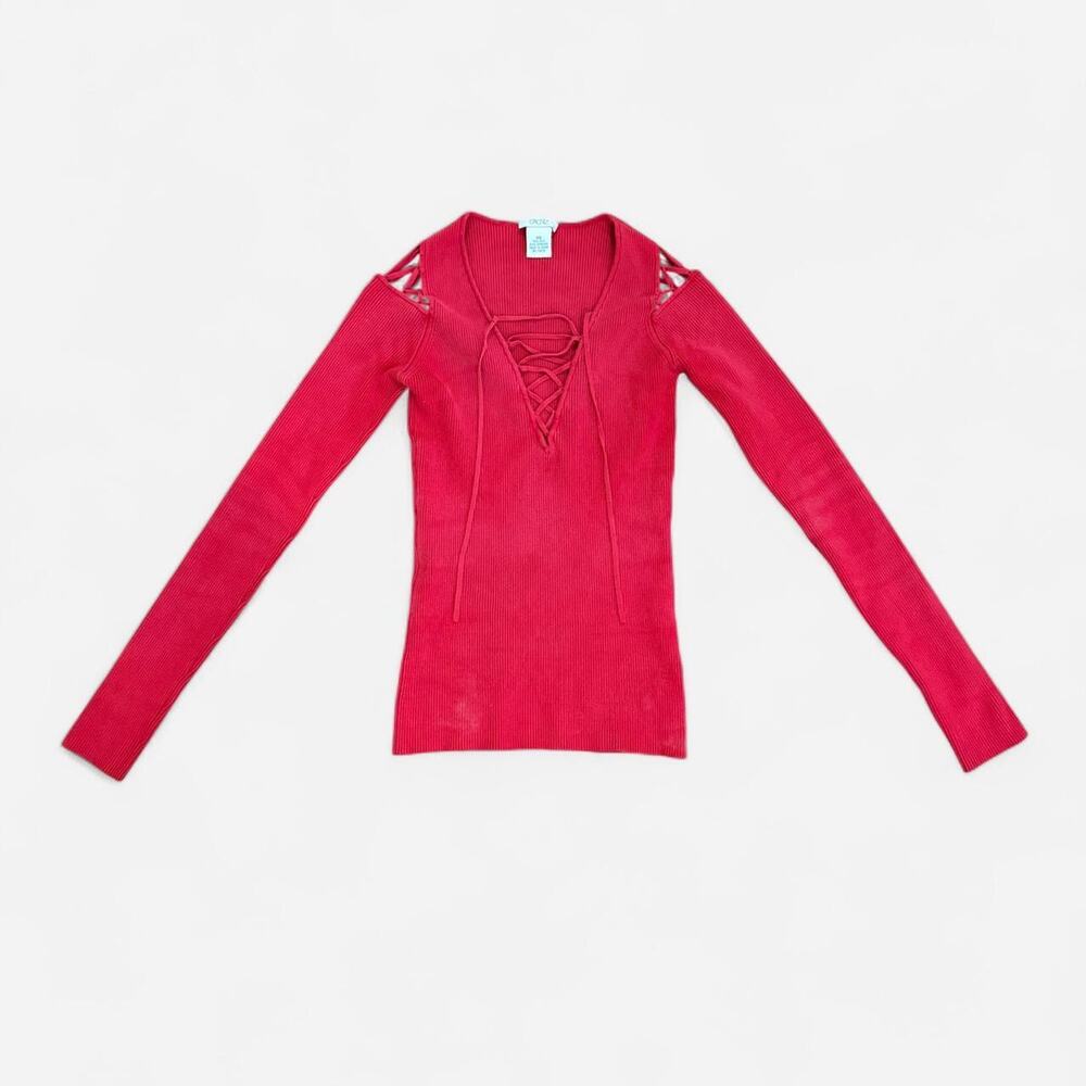 Cache red ribbed cutout y2k vintage sweater fitted - size xs